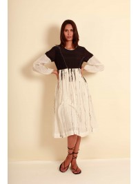 Gathered Dress - White/Black